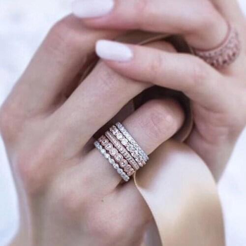 New Style CZ Zircon Engagement ring set Eternity Women charm Stacking wave ring for Wedding Mid finger korean ring #273437