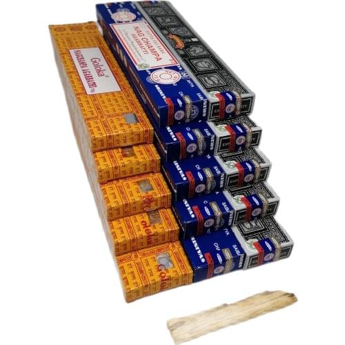 NAG CHAMPA incense, yellow GOLOKA and SUPER HIT 15 boxes + holy stick + burner tablet assorted gift
