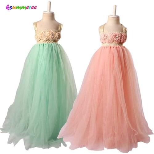 Ksummeree Handmade Flowers Girls Tutu Dress Kids Tulle Dress for Birthday/Wedding/Party Children Girl Ball Gowns TS074