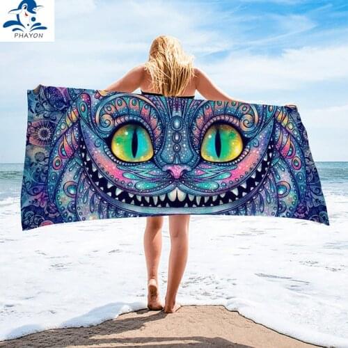 PHAYON Tribal Pattern Beach Towel For Adult Surf Poncho Swimming Cartoon Cat Diving Quick Dry Sport Towel Microfiber Bath Towel