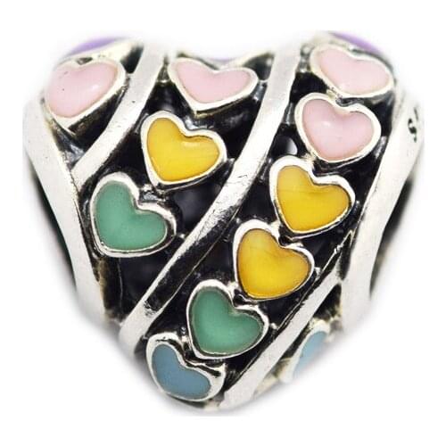 Multi Color Hearts Silver Beads for Charms Bracelets Women Fine Silver 925 Jewelry Enamel Charm Heart Beads for Jewelry Making