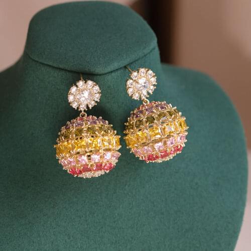 AAA+ Luxury Water Droplets Ball Style Multiple Multicolor Cubic Zirconia Fancy Earrings Sterling Silver Studs For Women