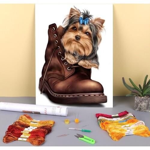 Animal Dog Printed Canvas 11CT Cross-Stitch Full Kit DIY Embroidery DMC Threads Craft Sewing Painting Needlework Stamped