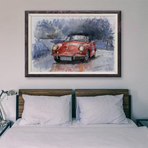 T136 Retro Racing Car Classic Painting Red Car 68 Custom Silk Poster Home Deco Wall Art Christmas Gift