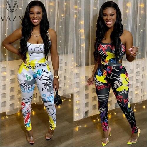 VAZN 2021 New Bandage Bodycon Sexy Harajuku Women Sleeveless Party Beach Jumpsuits Full Pant Bandage Rompers