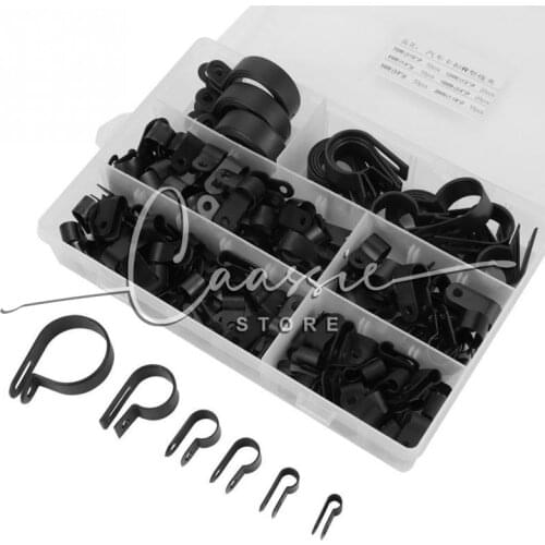 200 Pcs Cable Clamps Black R-Type Nylon Cable Clamp Clips Fasteners for Wire Management Cable Conduit 6 Sizes