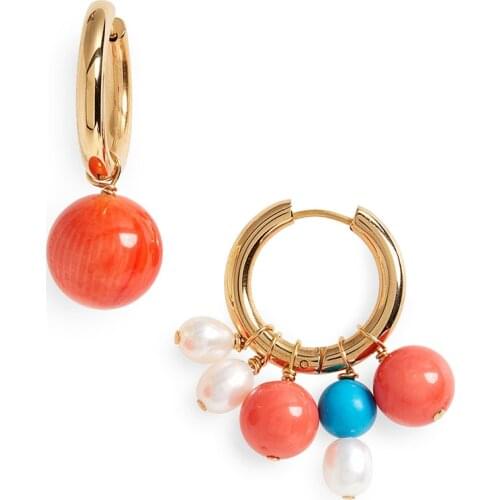 Bohemian Drop Earring Brincos Female coral beads freshwater pearl Jewelry Earrings Wholesale Stainless Steel Earrings For Women