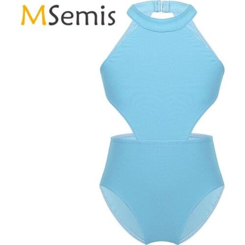 Gymnastic Swimsuit for Girls Ballet Leotard Ballet Dance Costume Sleeveless Halter Cutouts on Waist Backless Ballet Jumpsuit
