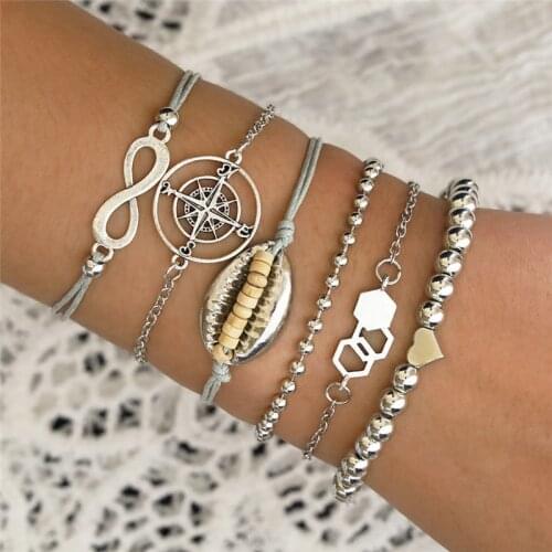 Modyle Boho Charm Bracelets & Bangles Set For Women Vintage Beaded Bracelet Fashion Multilayer Pulseras Accessories Mujer Bijoux