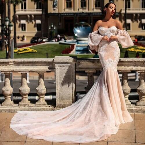 Robe De Mariage Mermaid Wedding Dress with Detachable Sleeve Abiti Da Sposa with Jacket Vestido De Novia Sirena Hochzeitskleid