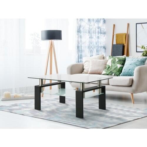 100x60x45CM Rectangle Clear Glass Tea Coffee Table Black Leg Modern Side Center Tables for Living Room Living Room Furniture