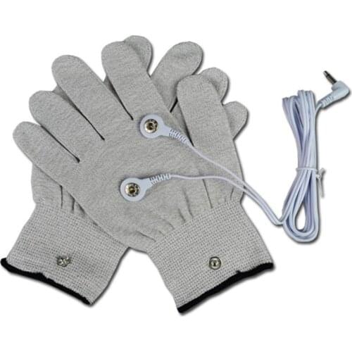 1Pair Electrode Gloves With Cable Breathable Fiber Conductive Electrotherapy Hand Massage Blood Circulation Use For Tens Machine
