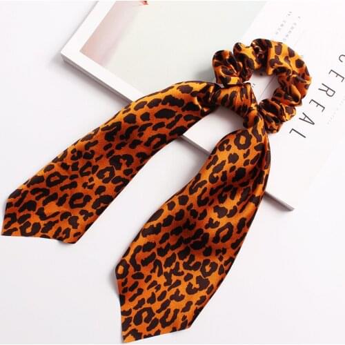 1PC Long Ribbon Scrunchie Stretch Headband Leopard Scrunchies Women Elastic Hair Bands Girls Hair Ties Printed Hair Accessories