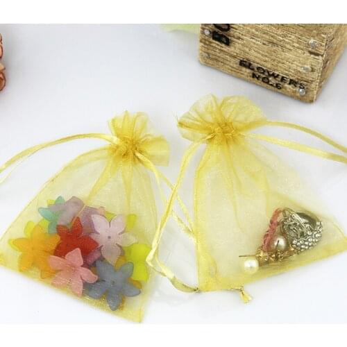 1000pcs Per Package Gold Sheer Organza Wedding Gift Bags&Pouches 5x7cm Customized Logo Printing