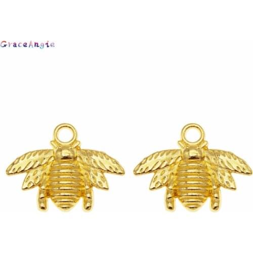 GraceAngie 20PCS Bees Charms Gold Alloy Pendant 21*16mm Bracelet Necklace DIY Accessories Gold Dangle Earrings Keychain Handmade