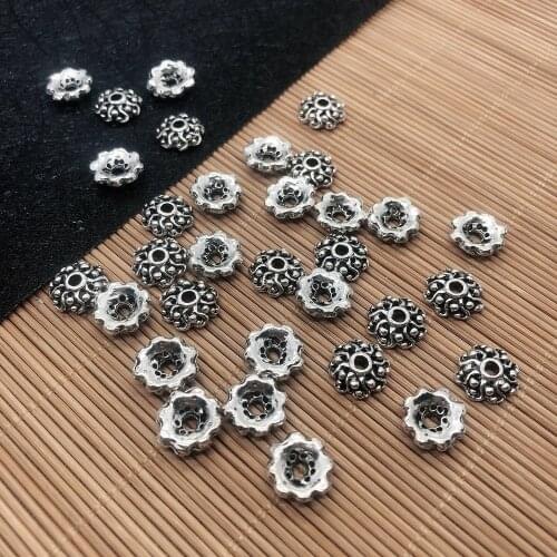 Kids Charms for Jewelry Making, 10Pcs Bead End Caps Findings Four Flower Silver Color 10x10x3mm, Handmade DIY Accessories