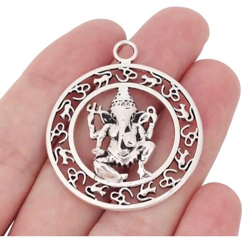 6 x Tibetan Silver Ganesha Elephant God of Beginnings Charms Pendants for Necklace Making Jewelry Findings 44x38mm