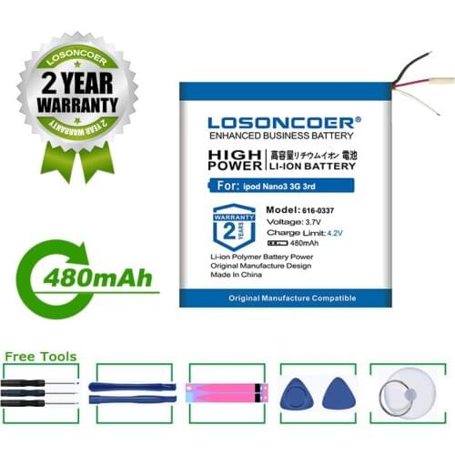 LOSONCOER Battery 616-0337 480mAh Battery For Apple ipod Nano 3 3G 3rd 3Gen Generation 3TH MP3 A1236 Nano3 Battery