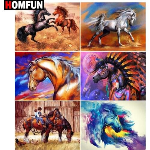 HOMFUN Diamond Painting Cross Stitch Pattern 5D Diamond Embroidery "Color horse animal" Home Decor DIY diamond Art