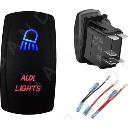 Car Boat AUX LIGHTS Rocker Switch 5P SPST Laser Blue&Red Leds ON-OFF for ARB RV Camping Accessories，Car Tuning Parts，Jumper Wire