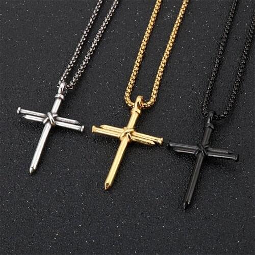 Free shipping Fashion jewelry Men Boys XMAS Gift Stainless steel nail Cross Pendant Hip-Hop Punk Necklace Chain 24