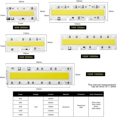 COB LED Lamp CHIP 220V 110V LED Bulb 30W 50W 70W 100W 150W Bombilla Smart IC DIY Flood light Bulb Spotlight Outdoor Chip Lamp