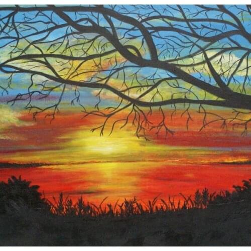 Colors The Sunset Left Just Like a Dyed Cloth Hanging in the Sky is Handmade Oil Painting on Canvas Custom Art For Home Decor