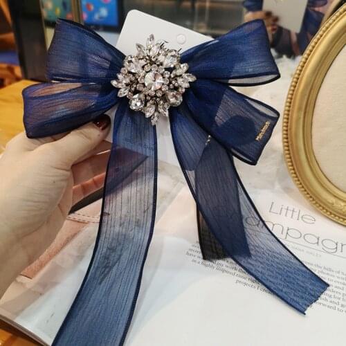 Elegant Yarn Bow Tie Crystal Rhinestone Brooch Black Blue Shirt Bowtie College School Uniform Bow Ties Casual Party Accessories