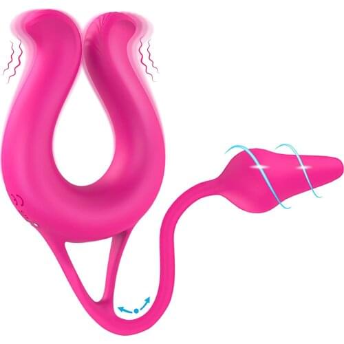 Couple Vibrator with Butt Plug for Penis Clit Stimulation Anal Training Rechargeable Cock Ring Vibrations Sex Toys for Men Women
