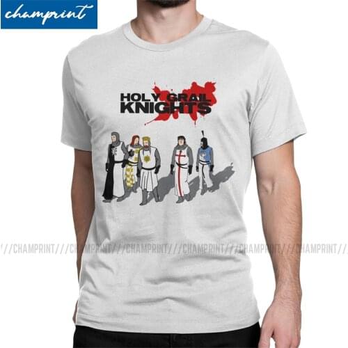 Holy Grail Knights Men T Shirts Monty Python T-Shirts Arthur Black Knight Comedy Fun Tee Shirt 100% Cotton Plus Size Tops