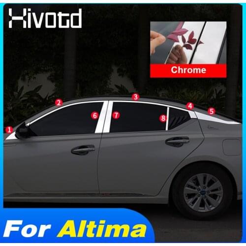 Hivotd Full Window Center Pillar Trim Cover Stainless Steel Exterior Decoration Car Accessories For Nissan Altima 2019-2021