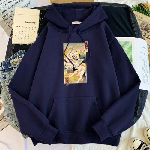 Japanese Anime Fire Fox Printing Hoodies Sweatshirts Fashion Warm Hoodie Hip Hop Casual Tracksuit Autumn Fleece Streetwear