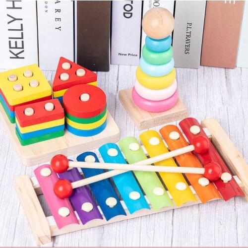 DIY wooden building blocks toy Montessori geometric shape pairing board model set early learning educational toy for children