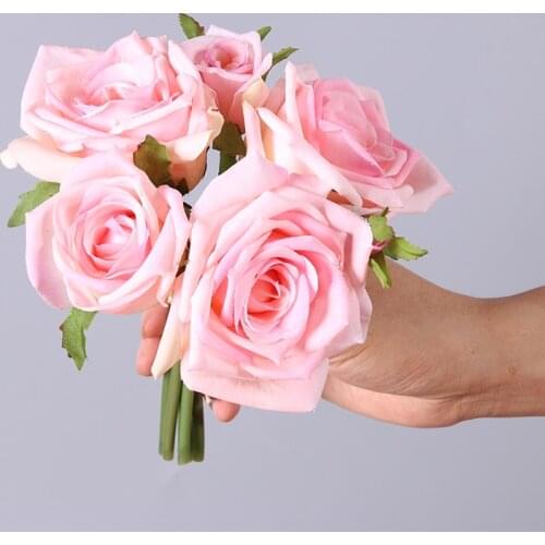 Artificial Rose Real Touch Flower Blossom Bride Bouquet For Home Wedding Decor