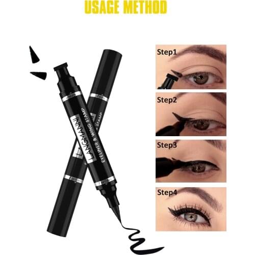 Eyeliner Pen Quick Dry Waterproof Double Head Black Long Lasting Liquid Eye Makeup Pencil Cat Style Stamp Eyeliner Makeup Tool