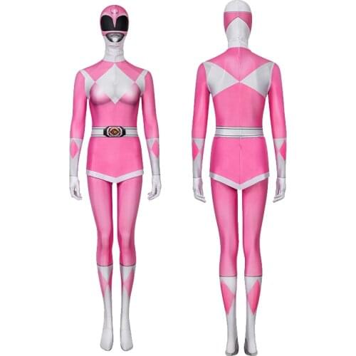 Adult Ranger Superheroes Mei Pink Ranger Jumpsuit Cosplay Costume Halloween Masquerade Party Bodysuit
