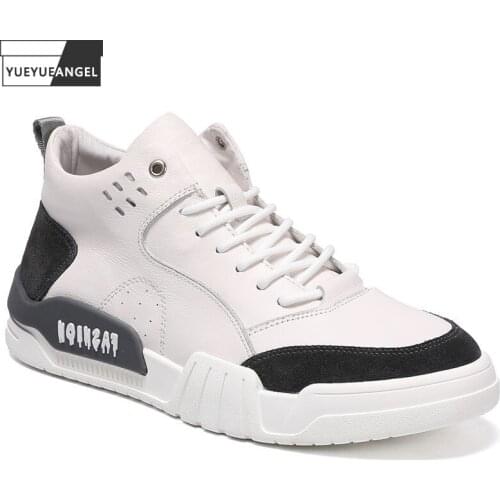 Fashion Mens High Top Skateboard Shoes Cow Leather Lace Up Joggers Trainers Colors Mixed Round Toe Active Sneakers Casual Shoes