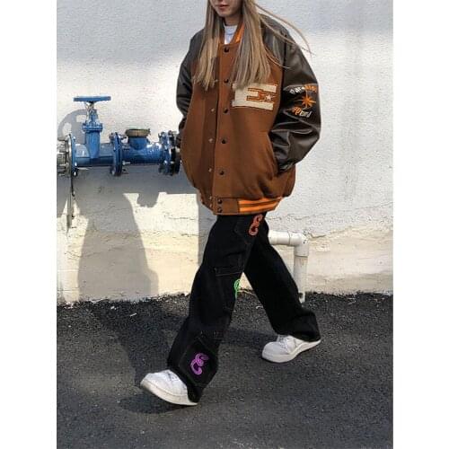 Brown Bomber Jacket Woman Men Harajuku Plus Size Streetwear Outerwear Female Gothic Vintage Baseball Coat Indie Alt Clothing