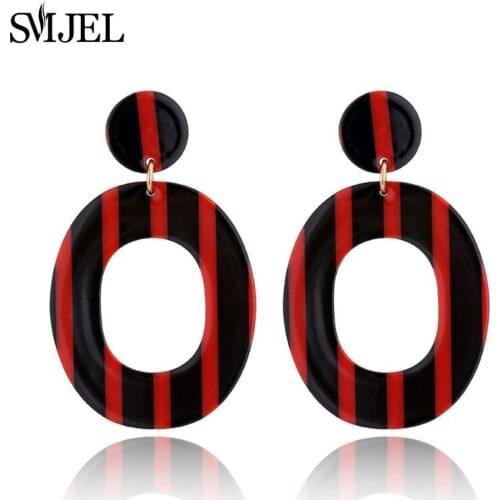 SMJEL Summer Beach Acrylic Earrings Circle Trendy Girl Navy Blue Stripes Fashion Earrings For Women Best Lady Jewelry pendients