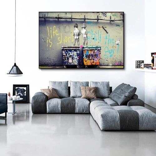 Life Is Short Graffiti Art Posters And Prints Modern Two Kids Street Art Canvas Paintings On the Wall Art Canvas Pictures Cuadro