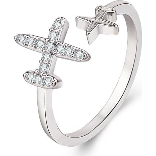 Cute Plane Jewelry Fly Series Ring Crytal Star Cubic Zircon Aircraft Airplane Finger Ring Travel Trip Jewelry Unique Design
