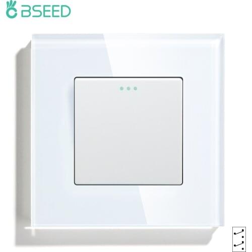 BSEED Wall Switches Push Button 1/2/3Gang Intermediate Switch Glass Panel Mechanical Switches EU Standard White Black Golden