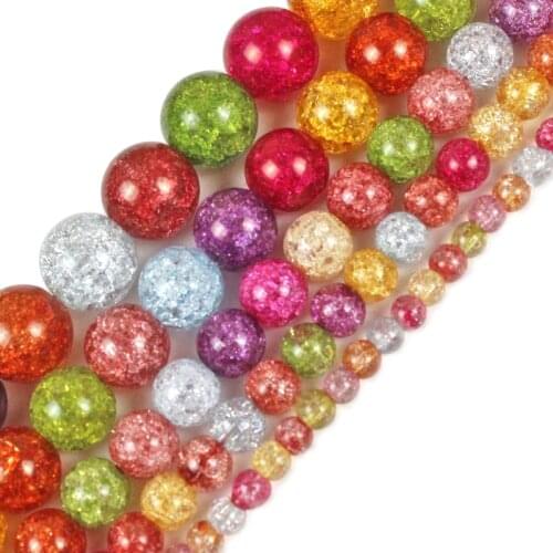 Natural Colorful Crack Crystal Stone Beads For Jewelry Making DIY Bracelet Necklace 4mm 6mm 8mm 10mm 12mm 15'' Wholesale