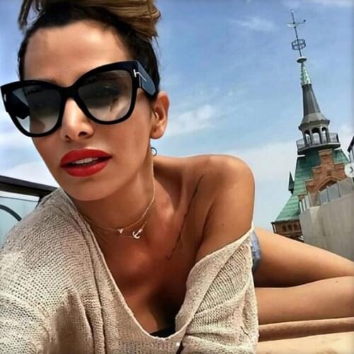 2020 New Brand Sunglasses Women Luxury Designer T Fashion Black Cat Eye Oversized Sunglasses Female Gradient Sun Glasses oculos