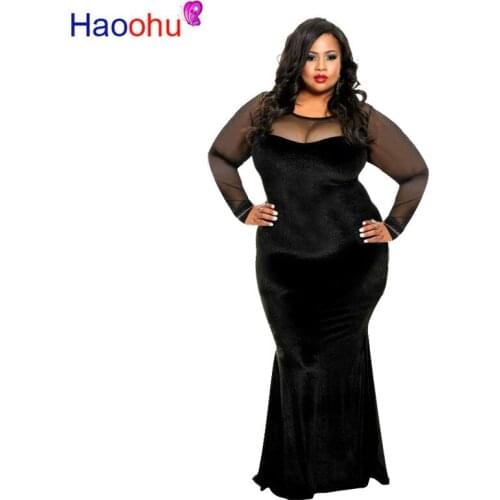 New Dress Elegant womens fashion dignified gold velvet mesh long-sleeved casual slim party bodycon dress plus size women