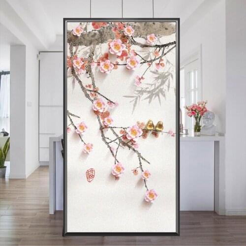 Window Film Privacy Plum Blossom Non Adhesive Glass Sticker Sun Protection Heat Control Window Coverings for Homedecor