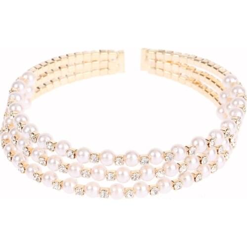 Open Cuff Three Rows Pearl Bracelet Rhinestone Inlaid Adjustable for Best Friends Sisters Mother and Daughter TT@88