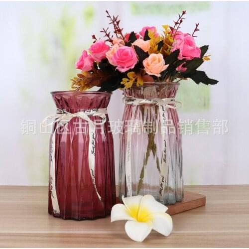Simple vertical edge glass vase transparent hydroponic flower implement origami vase living room home decoration vase ornaments