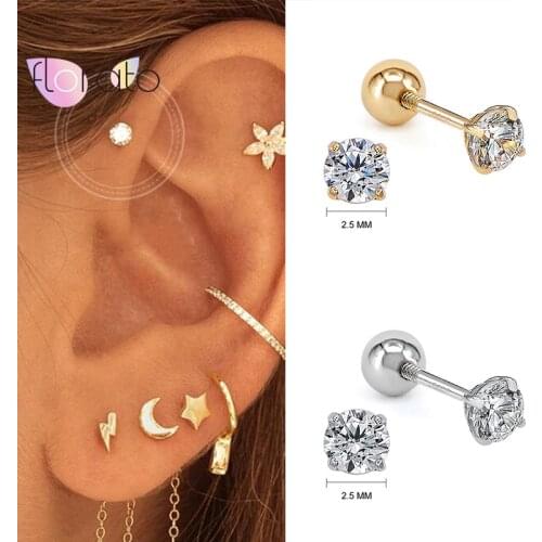 YUXINTOME 925 Sterling Silver Crystal Zircon Ear Studs Earrings For Women/Men 4 Prong Tragus Cartilage Piercing Jewelry Gifts