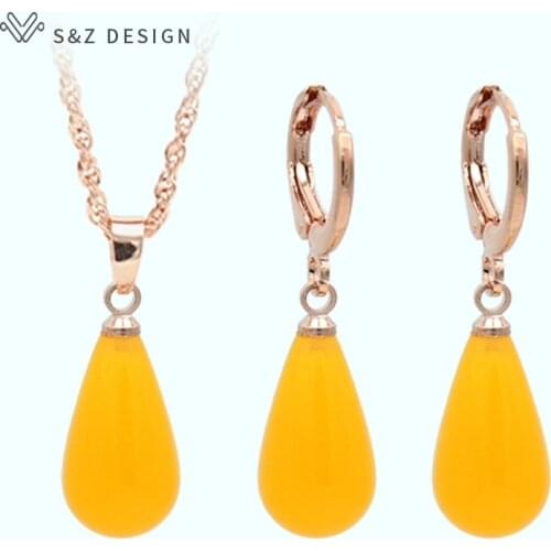 S&Z Fashion Classic Water Drop Beeswax 585 Rose Gold Earrings Jewelry Set South Korean Women Temperament Unique Wedding Jewelry